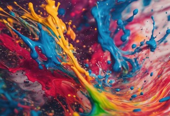 Colorful splash of oil paint, rainbow colored paint splash, splashing upwards, abstract painterly...