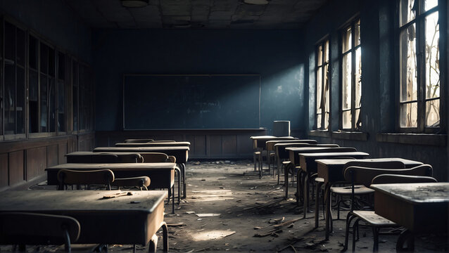 empty classrooms are dark and dirty