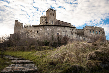 old medieval castle of Tourbillon and the basilic of Valère in Sion, in the Swiss Alps