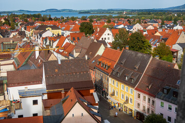 Historic Fussen town aerial view. Fussen is a small town in Bavaria, Germany.