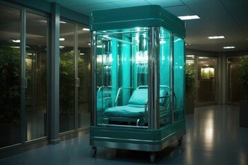 Hospital team transports patient in elevator with stretcher., generative IA