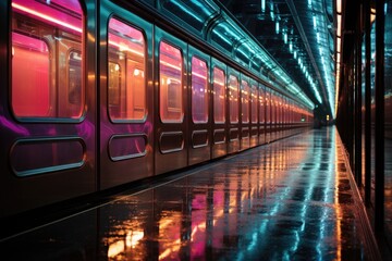 Colorful trains in cross -move on platforms., generative IA