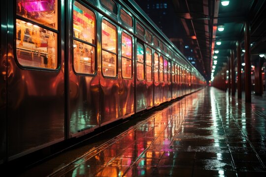 Colorful trains in cross -move on platforms., generative IA