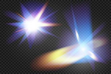 Light star crystal shiny hologram bokeh. Set of transparent color effects.
