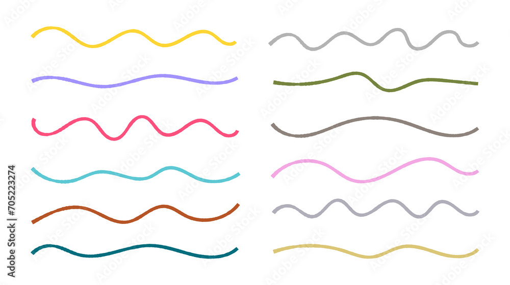 Poster set of hand drawn pencil wavy lines on different colors isolated on white background. collection of 