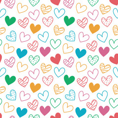 Valentine Seamless Pattern Wallpaper - Colorful multi hearts valentines day doodle vector illustration background - Love valentine's digital wrapping paper - wedding dating anniversary wallpaper