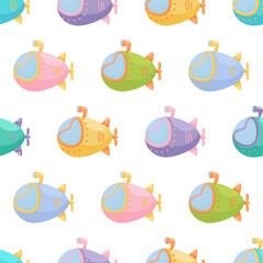 Cute children's seamless pattern with submarines. Creative kids texture for fabric, wrapping, textile, wallpaper, apparel. Vector illustration