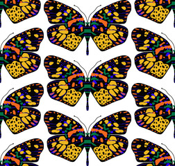 Abstract Hand Drawing Colorful Tile Art Deco Monarch Butterflies Seamless Vector Pattern Isolated Background