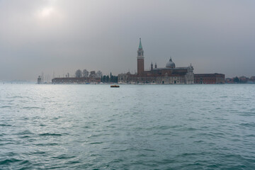 Fototapeta premium Venezian City shape and the water canals during winter time