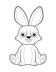 Coloring painting for kids with a rabbit black and white vector drawing