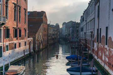 Fototapeta premium Venezian City shape and the water canals during winter time