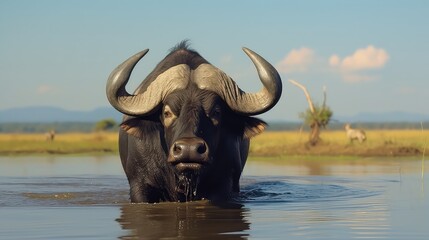 African buffalo (Syncerus caffer) drinking water