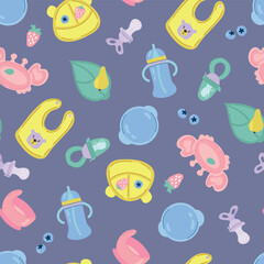 Seamless pattern with children's dishes. Design for fabric, textiles, wallpaper, packaging.	
