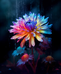 Futuristic colorful flowers as background. Surreal nature concept