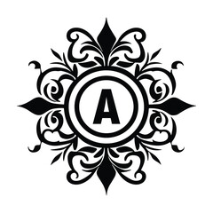 Floral botanical alphabet. A Letter with plants and flowers