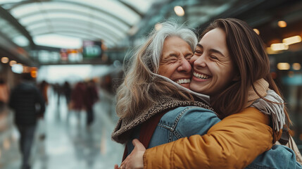 Mother and Daughter Reunited Again After a Long Time Apart - obrazy, fototapety, plakaty