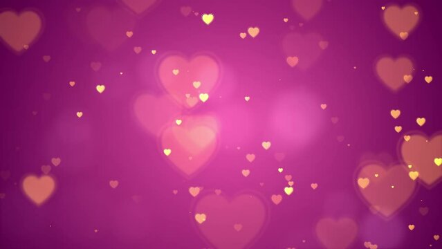 Gold hearts and bokeh on pink background for Valentine's day, Greeting love video.