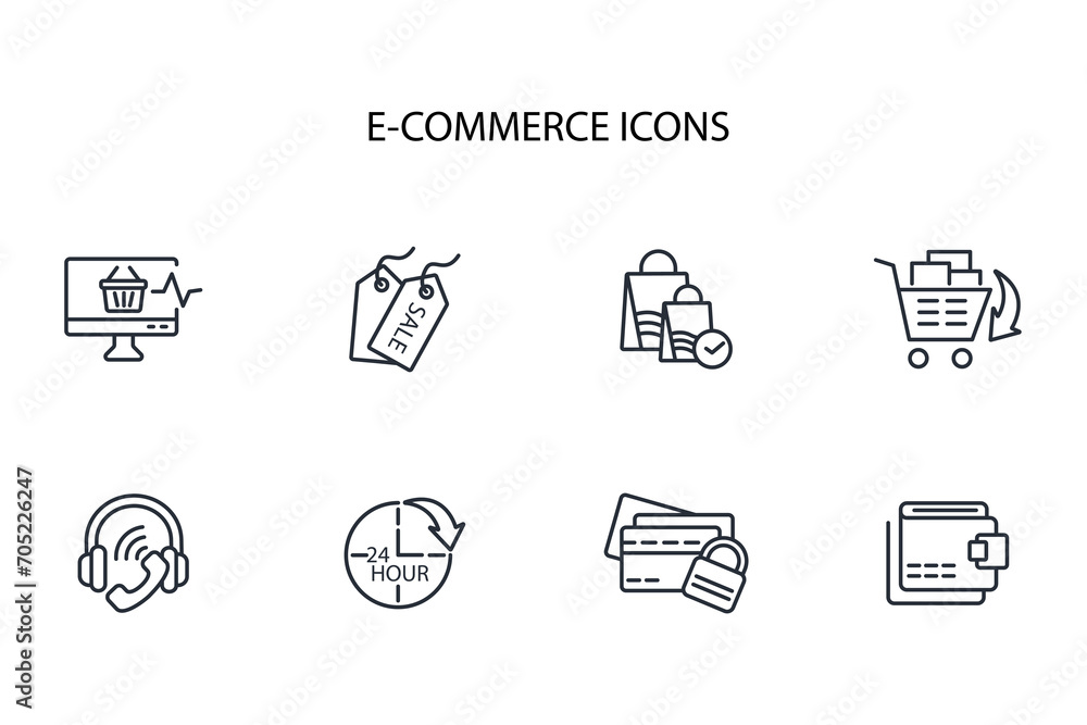 Poster e-commerce icon set.vector.editable stroke.linear style sign for use web design,logo.symbol illustra