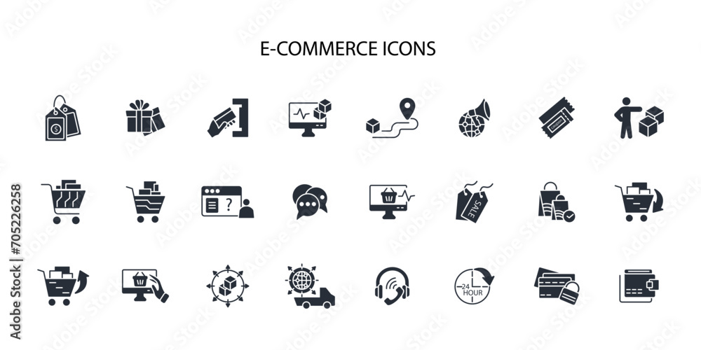 Poster e-commerce icon set.vector.editable stroke.linear style sign for use web design,logo.symbol illustra