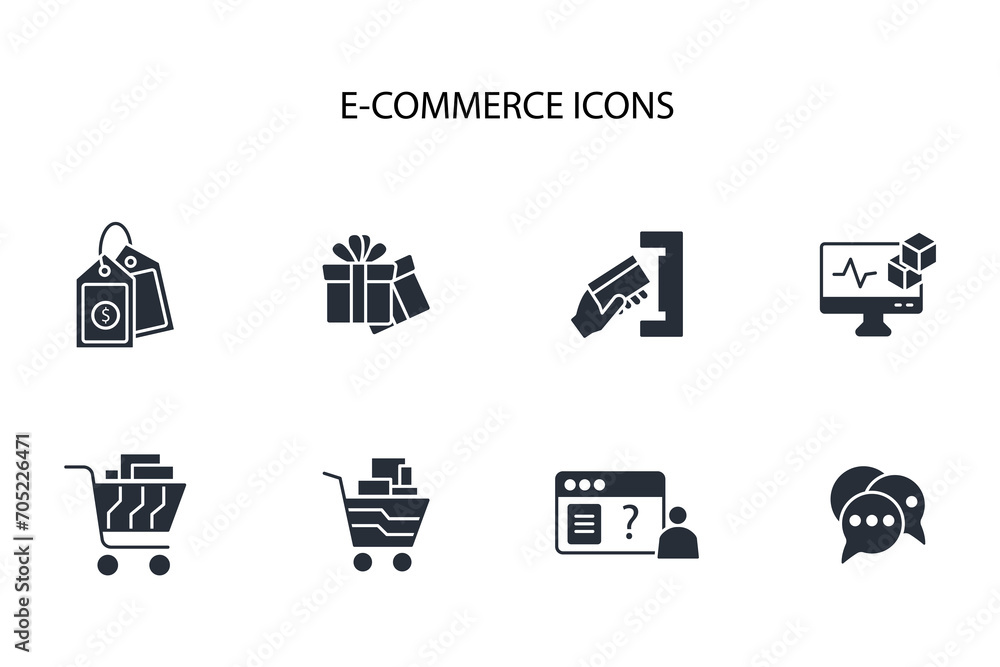 Poster e-commerce icon set.vector.editable stroke.linear style sign for use web design,logo.symbol illustra
