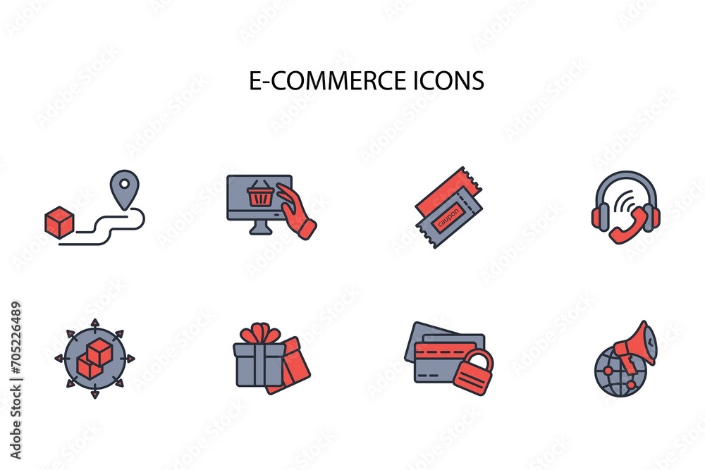 Poster e-commerce icon set.vector.editable stroke.linear style sign for use web design,logo.symbol illustra