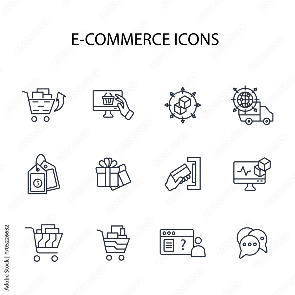 Poster e-commerce icon set.vector.editable stroke.linear style sign for use web design,logo.symbol illustra