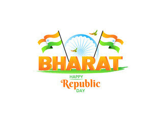 Creative Vector Illustration of Bharat Republic Day, Ashok Chakra in Background