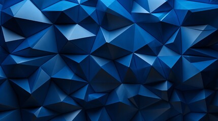 A captivating array of cobalt blue triangles meticulously arranged to form a dynamic and vibrant 3D mosaic, radiating depth and energy against a backdrop of deep navy hues. 8k,