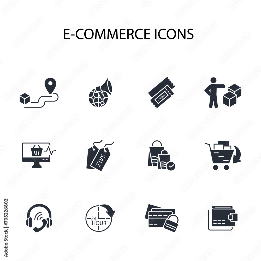 Poster e-commerce icon set.vector.editable stroke.linear style sign for use web design,logo.symbol illustra