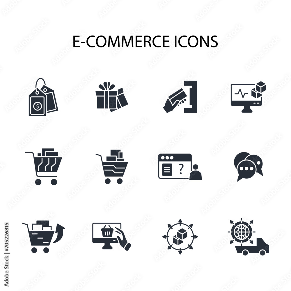 Poster e-commerce icon set.vector.editable stroke.linear style sign for use web design,logo.symbol illustra