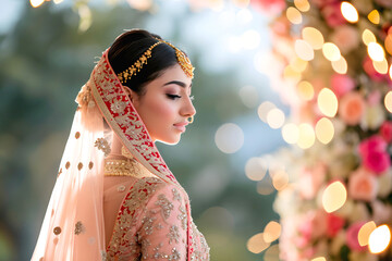 Beautiful indian bride in traditional indian wedding dress.Traditional indian wedding. - obrazy, fototapety, plakaty