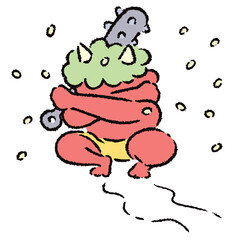 季節_冬_節分_豆まきから逃げる赤鬼のイラスト素材