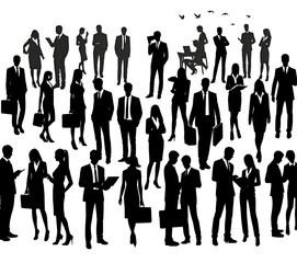 Silhouettes of people working group of business people standing vector with no background	