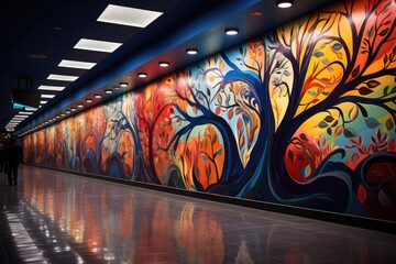 Metro station comes to life with artistic murals., generative IA