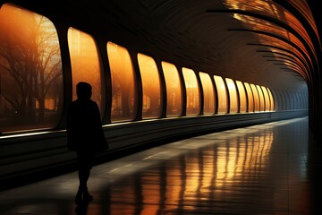 Illuminated subway covers dark underground tunnel., generative IA - obrazy, fototapety, plakaty