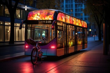 Urban bus with bicycles in the front compartment, symbiosis between transport and cycling., generative IA