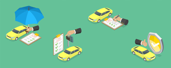 3D Isometric Flat Vector Illustration of Car Insurance, Automobile Protection, Security and Safety