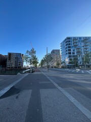 Modern Apartment Flats along Canal in Aarhus Denmark. Residential building Isbjerget. View of...