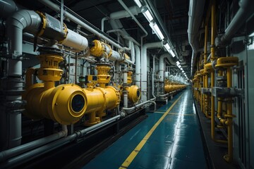 Fototapeta na wymiar Industrial Scene: Reactors interconnected in chemical plant., generative IA