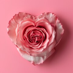 pink rose in shape of heart on a pink background