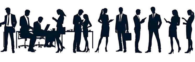 Silhouettes of people working group of business people standing vector with no background	