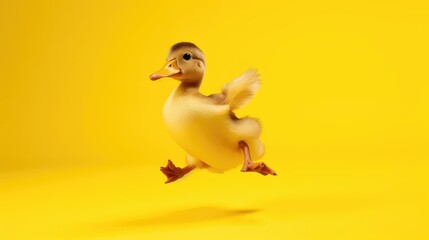 Yellow duckling isolated on yellow background.