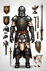 Obraz premium Knight in Dark Armor with Accessories