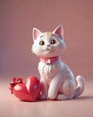 Banner, postcard with a cute pink kitten. Valentine's Day, Mother's Day, Women's Day.
