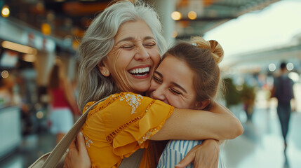 Grandmother and Granddaughter Reunited Again After a Long Time Apart - obrazy, fototapety, plakaty