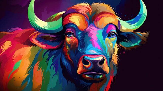 Buffalo. Vector illustration of a buffalo head on a dark background.