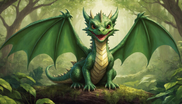 Symbol of 2024, cute green wood gragon