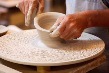 Fototapeta na wymiar Artisan Sculpting Ceramic Plate