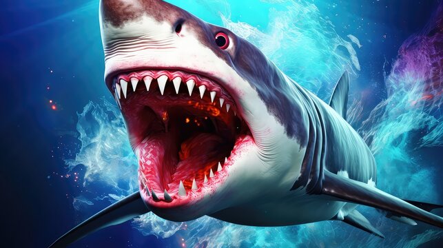 Great white shark with open mouth and sharp teeth.