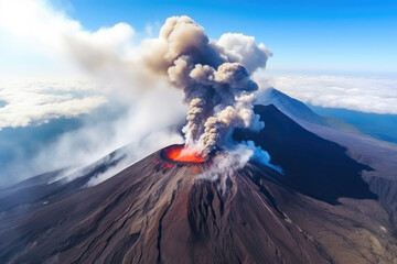 Spectacular Drone Perspective of Smoking Volcano